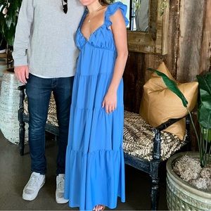 English Factory Blue Tiered Dress. Perfect Blue Color For The Summer.